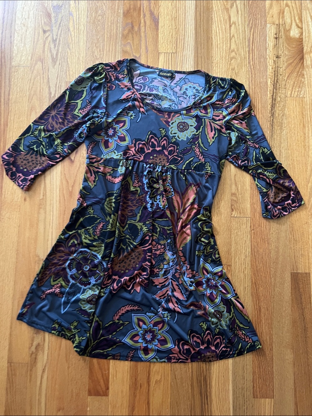 Reborn gray Floral Empire Waist Tunic Dress